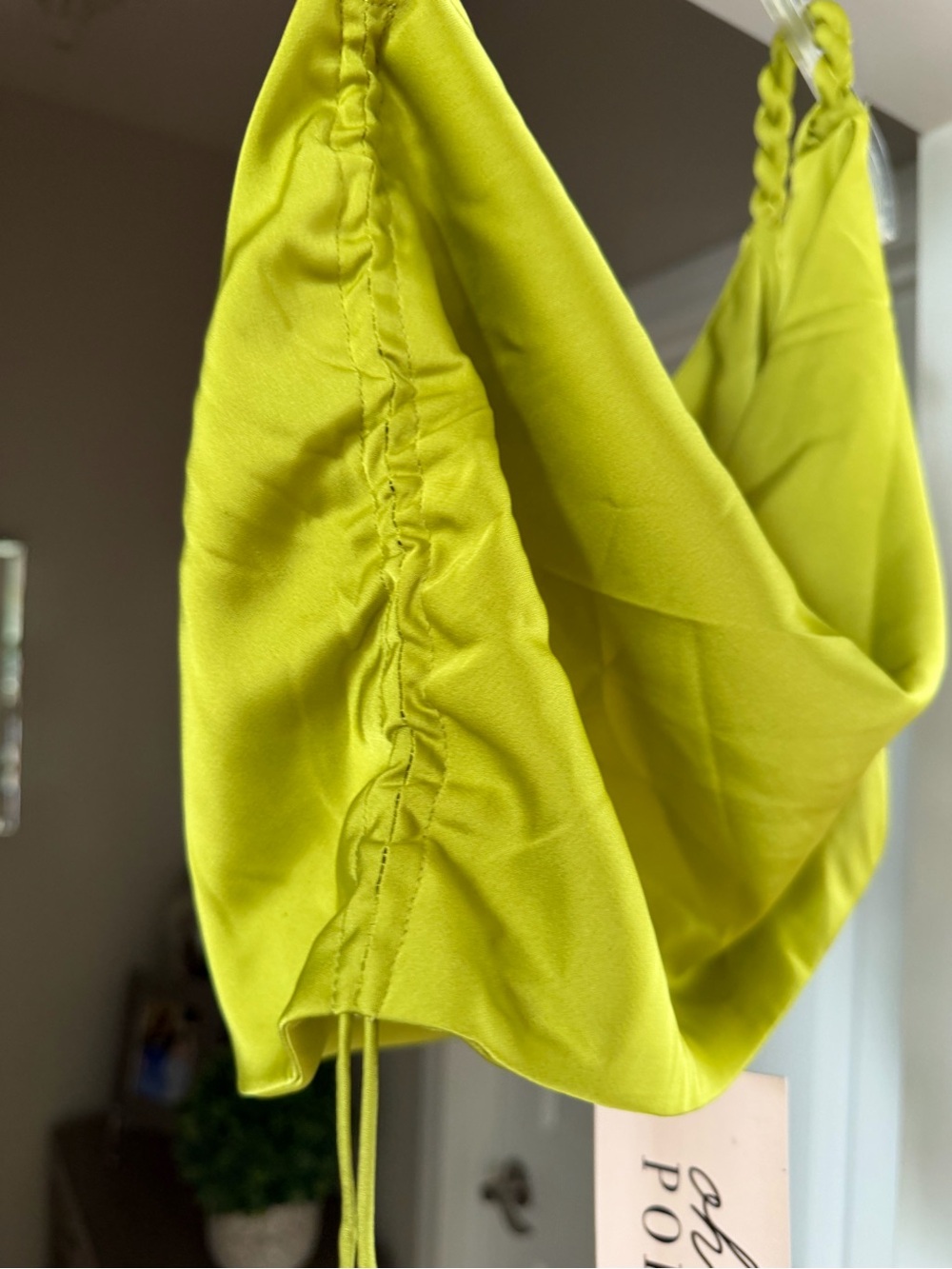 Oh Polly One-Shoulder Lime Green Satin Crop Set - Picture 4 of 7